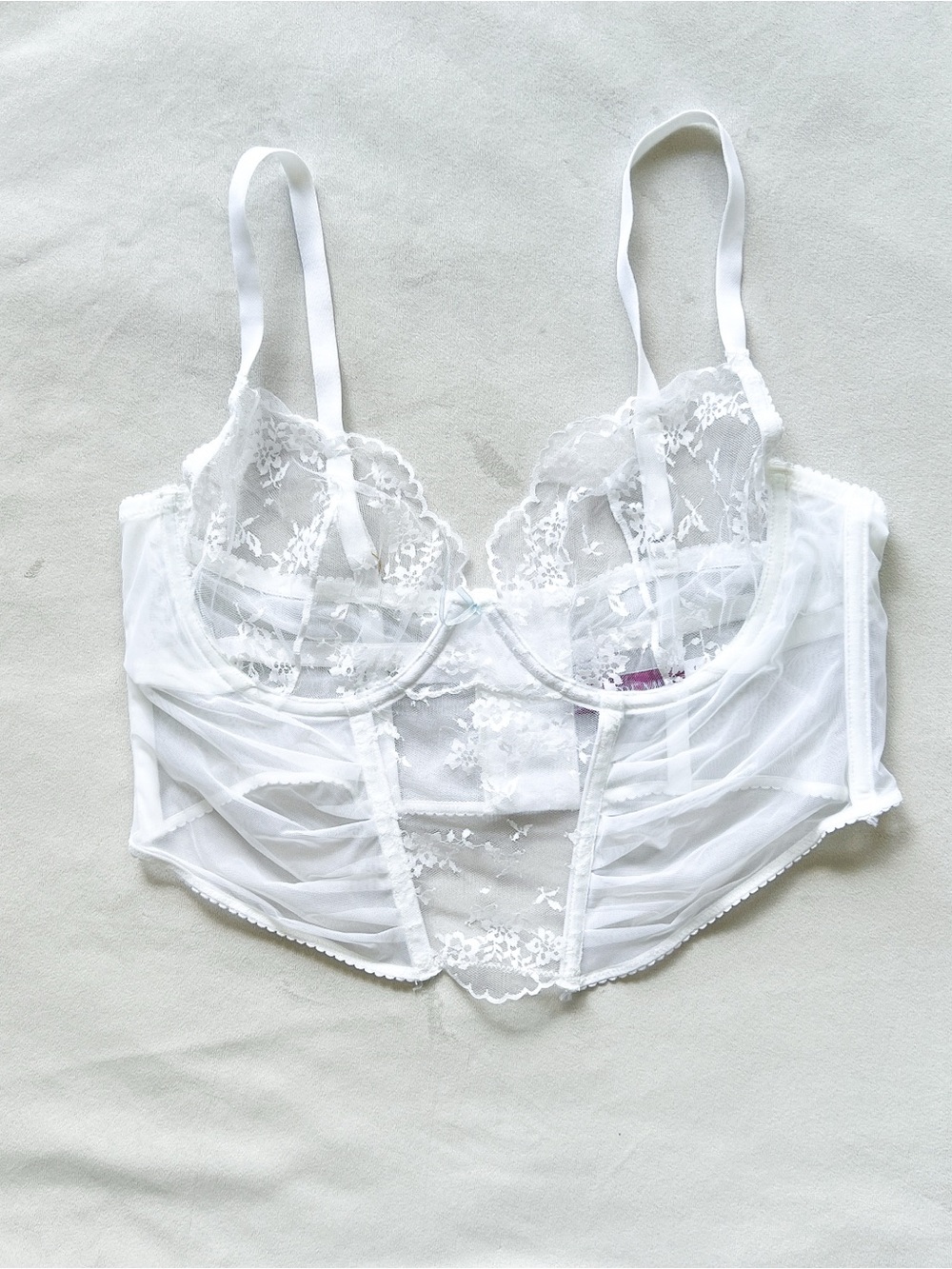 Adore Me White Sheer Lace Longline Underwire Bustier - 38C